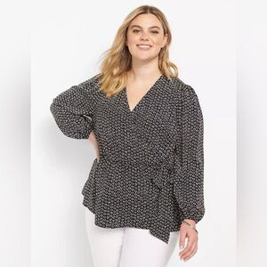 Lane Bryant Black and White Wrap Blouse
